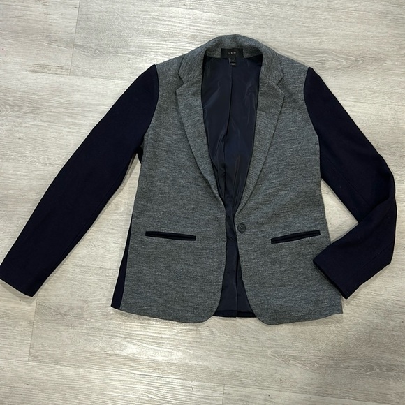 J. Crew Contrast Knit Colorblock Gray Navy Blazer size 8 - Picture 4 of 9